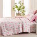 CCoutueChen Pink Bow Comforter Set Queen 3Pcs Pink Floral Bedding Set for Girls Kids Romantic Princess Style Bowknot Bedding Ultra Soft Reversible Garden Flower Comforter Sets with 2 Pillowcases