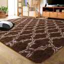LOCHAS Luxury Shag Area Rug 5x8 Feet Geometric Plush Fluffy Rugs, Extra Soft Carpet Runner Rugs for Bedroom Living Room Dorm Kids, High Pile Shaggy Floor Rug Decor, Brown/Beige