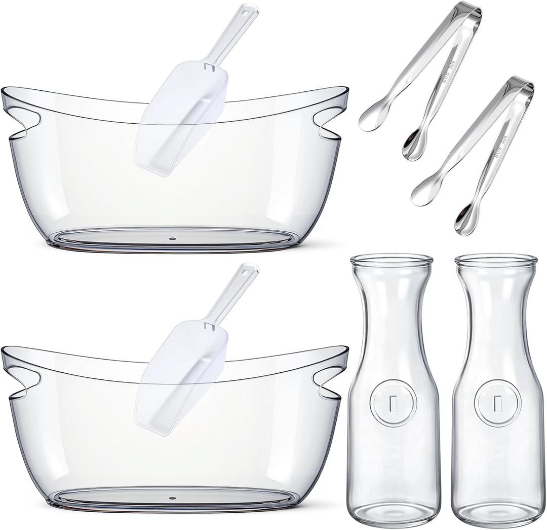 2 Sets Ice Buckets for Parties, 5.5l Clear Acrylic Ice Bucket with 2 Glass Carafe and Scoops for Champagne Beer Sparkling Wine Cocktails, Parties, Mimosa Bar Supplies