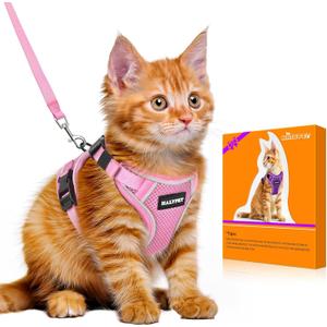 Halypet Cat Harness and Leash Set [MAX Safety 4th-Gen Upgrade] Escape Proof Adjustable Cat Leash Comfortable Soft Vest Easy to Wear Kitten Harness with Reflective Strip for Cats Walking, S Pink (Small (7-12lb))