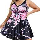 Women's Two Piece Swim Dress Plus Size Tummy Control Floral Printed Swimwear Swimsuits with Boyshort 3XL