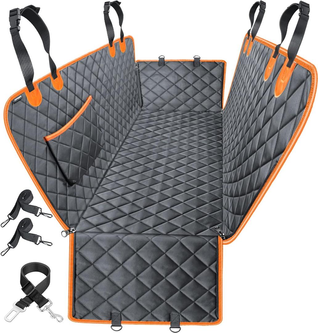 URPOWER Dog Car Seat Cover for Pets 100% Waterproof Hammock 600D Heavy Duty Scratch Proof Nonslip Durable Soft Pet Back Seat Covers for Cars Trucks and SUVs (Standard (54" W x 58" L), Black-Orange)