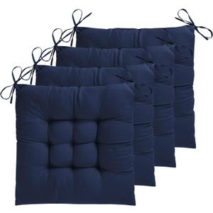 ELFJOY 4 Pack Chair Cushions for Dining Chairs 17x17 inch Seat Cushions for Kitchen Chairs Soft and Comfortable Square Chair Pads with Ties, Navy
