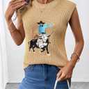 SHEWIN Women Summer Sweater Vest Sleveless Printed Tops Business Casual 2026 (Beige, S)