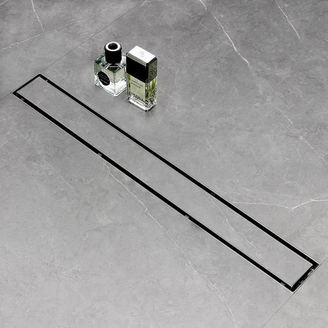 SaniteModar Linear Shower Drain 48 inch with Tiled Stealth and 304 Stainless Steel Brushed Polished 2 in 1 Panels.Tile Insert Shower Drain Equipped Adjustable Feet,Hair Filters | AISI 304 Stainless Steel Brushed Linear Dain Rectangle Shower Floor Drain with Hair Strainer and Leveling Feet