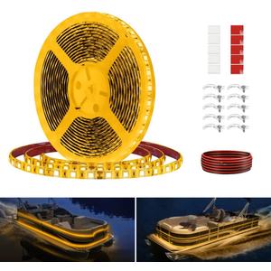 Pontoon LED Strip Lights, 12V 5M/16.4FT Waterproof Marine LED Light Boat Interior Lights, Boat Deck Light for Pontoon Fishing Boats, Extension Cable Included (Amber)