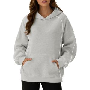 ZAFUL Womens Seam Oversized Hoodies Fleece Comfy Sweatshirts Fall Fashion Casual Pullover Tops 2025 Winter Clothes (Small, Grey)
