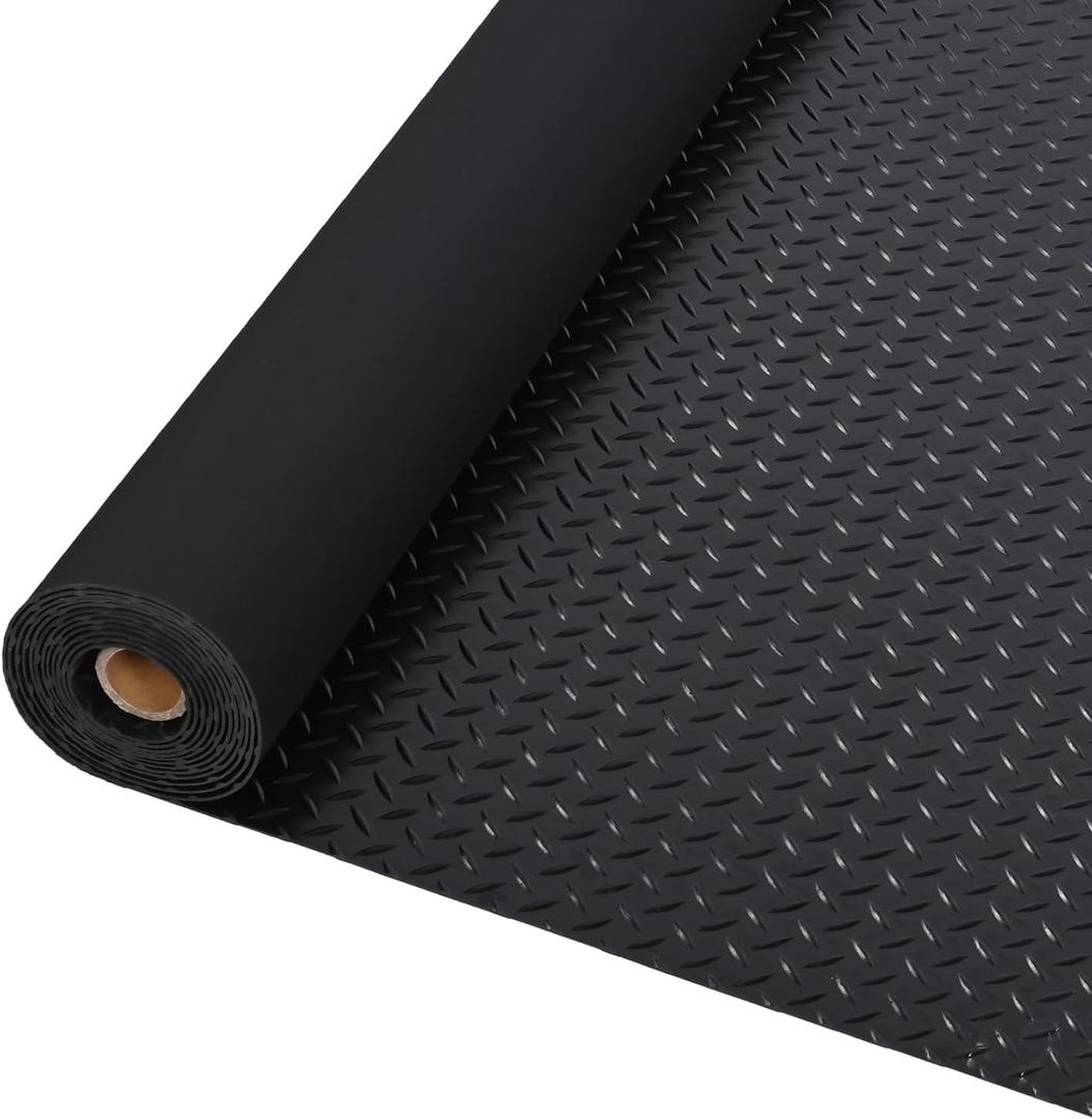 Garage Floor Mat,  Thickened Diamond Plate PVC Garage Flooring Roll for Under Car Golf Cart Parking Mat Heavy Duty Garage Floor Protector for Garage, RV Trailer, Basement, Size 61x39