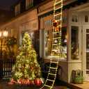 Christmas Decorations LED Ladder Lights with Climbing Santa Claus, 10ft Outdoor Christmas Decorative Lights - 8 Modes Xmas Lights Tree for Home Holiday Wall Window Xmas Decor (Warm White)