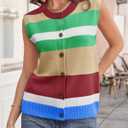 Tankaneo Womens Color Block Striped Sweater Vest Tops Summer Casual Button Up Knit Sleeveless Cardigan Tank Tops Khaki (L)