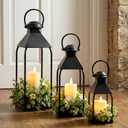 Decorative Metal Lanterns Indoor Outdoor, Set of 3 Farmhouse Lantern Holders Without Candles for Porch, Patio, Fireplace, Floor, Wedding & Holiday Table Centerpiece (Black, 20" 15.7" 12")