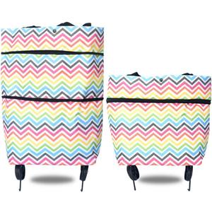 Collapsible Trolley Bags, Folding Shopping Bag with Wheels, Wear-Resistant, Reusable Grocery Bags with Wheels, for Parents, Students, Shoppers, Men, Women(Color:Colorful Stripes)