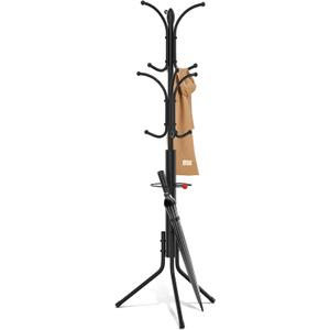 Coat Rack Freestanding,12 Hooks Metal Coat Racks with Umbrella Holder,Sturdy Hall Rree,Easy Assembly Coat Rack Stand for Hanging Scarf, Purse, Hats, Jacket(Black)