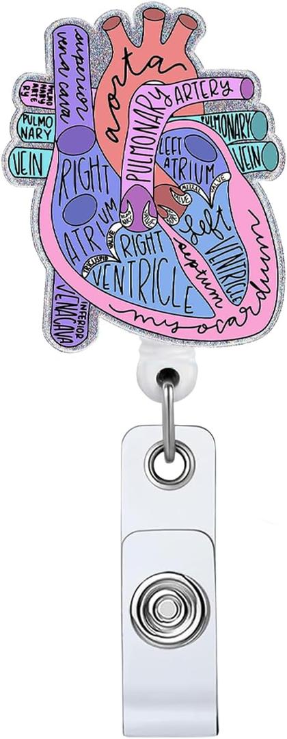 Funny Cardiac Retractable Badge Reel with ID Clip Name Tag Card Gift for Doctor Nurse Heart Anatomy Nursing Student Medical Worker Alligator Clip