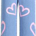 OYOANGLE Girl's Cute Heart Print Elastic Waist Straight Leg Jeans Trendy Denim Pants Blue 12Y