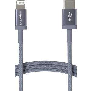 Amazon Basics Fast Charging USB-C to Lightning iPhone Charger Cable, Nylon Braided Cord, MFi Certified Compatible Charger for Apple iPhone 14 13 12 11 X Xs Pro, Pro Max, Plus, iPad, 6 feet, Dark Gray
