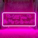 Will You Be My Girlfriend Neon Signs for Valentines Day Decorations, Dimmable Switch Led Light Up Letters Sign for Party, Engagement, Bedroom, Living Room, INSNEnN, 15.4 * 6.9 Inches