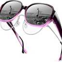 URUMQI Polarized Sunglasses Fit Over Glasses for Women, UV400 Protection Square Shades Extra Large Sun Glasses (A08 Purple Gradient Frame/Grey Lens)