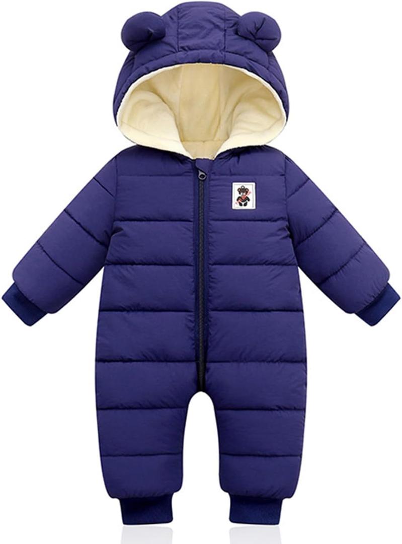 Baby Snowsuit Winter Hooded Romper Baby Coat Jumpsuit Zipper Infant Clothes Outfits Boys Girls (0-3 Months, Blue)