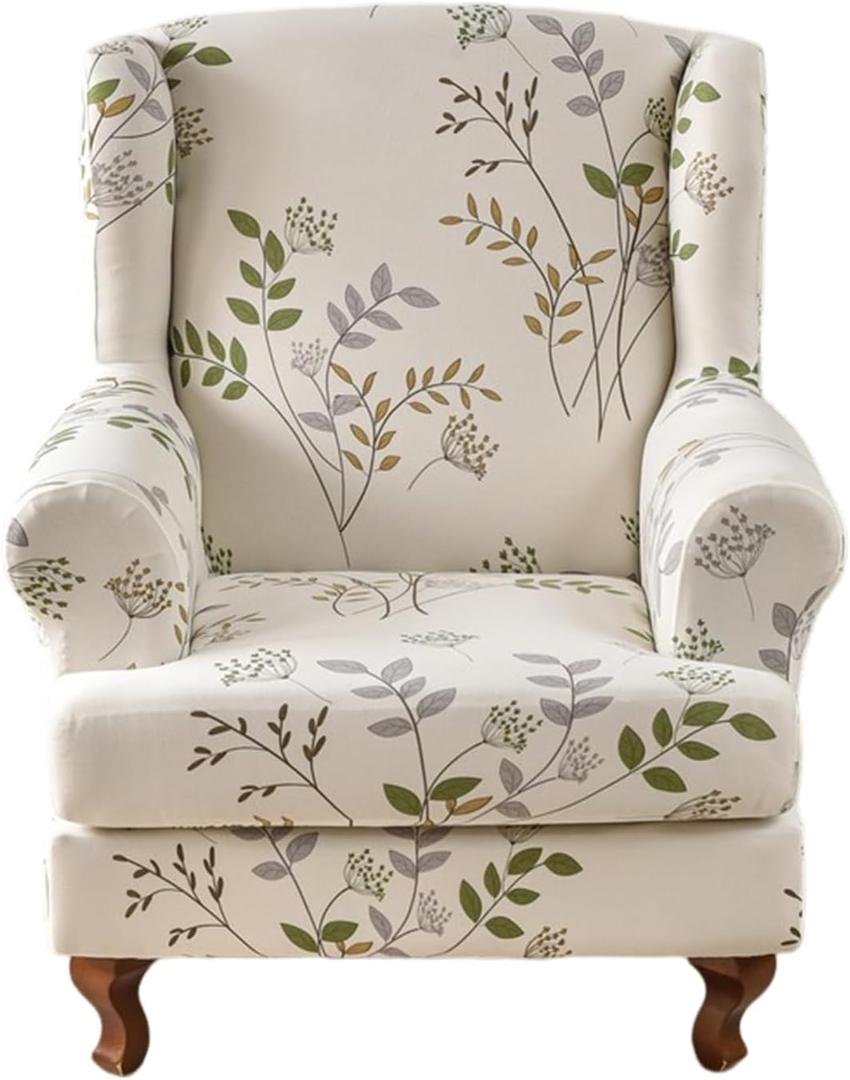 KRFOONN Wingback Chair Covers Slipcovers 2 Piece Stretch Wing Chair Covers Spandex Slipcovers Wingback Sofa Covers Armchair Covers Non-Slip Furniture Protector for Living Room Wingback Chairs, A20