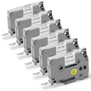 Label Maker Tape 12mm 0.47 White Replacement for Brother TZ TZe-231, Laminated Black on White Labels Refill Compatible with P Touch PT-D210 D220 H110 D200 D400 6 Pack