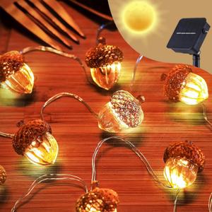 Solar Fall Acorn String Lights for Outside Outdoor Garden Decor Acorn Garland Lights Waterproof Yard Thanksgiving Decoration Christmas Fairy Lights 40LED 14ft Fence Decor