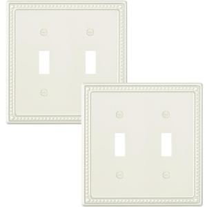 2-Pack Double Toggle Light Switch Cover Plate, Light Almond | Pearls Beaded Decorative Dual Switch Plate Covers, 2 Gang Metal Wall Plate, Corrosion Resistant