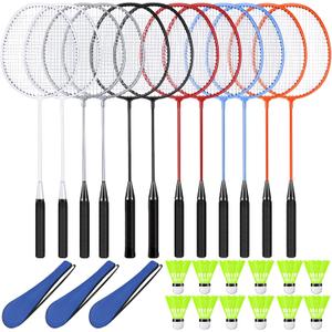 12 Pack Badminton Rackets Set Including Badminton Racquets, Nylon Shuttlecocks and Carry Bag for Outdoor Backyard Games Beginners