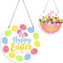 Reversible Easter Door Hanger,Spring Door Hanger,Happy Easter Sign,Spring Welcome Sign,Floral Peeps Egg Decorations Wooden Wall Decor for Home Office Living Room