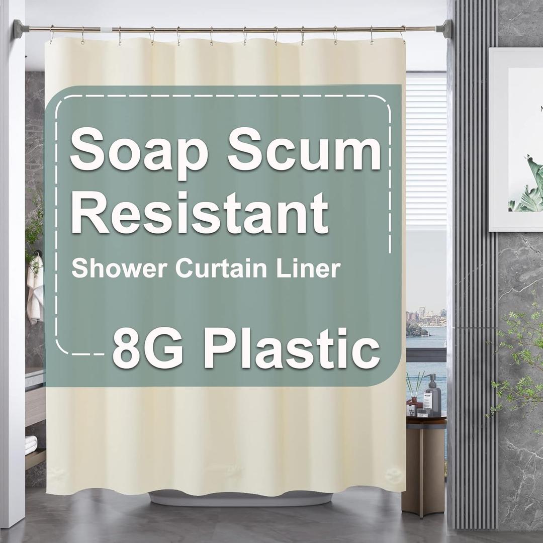 AmazerBath Beige Shower Curtain Liner Plastic, 8G PEVA Shower Liner Cream, Heavy Duty Shower Curtains for Bathroom, Cream Shower Curtain Waterproof 72x72 with 3 Weighted Stones and 12 Grommets