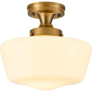 Puncoll Gold Schoolhouse Light Fixture - Vintage Milk Glass Ceiling Light Fixture - Semi-Flush Mount Ceiling Light for Bedroom Kitchen Hallway Entryway, C2504-BG
