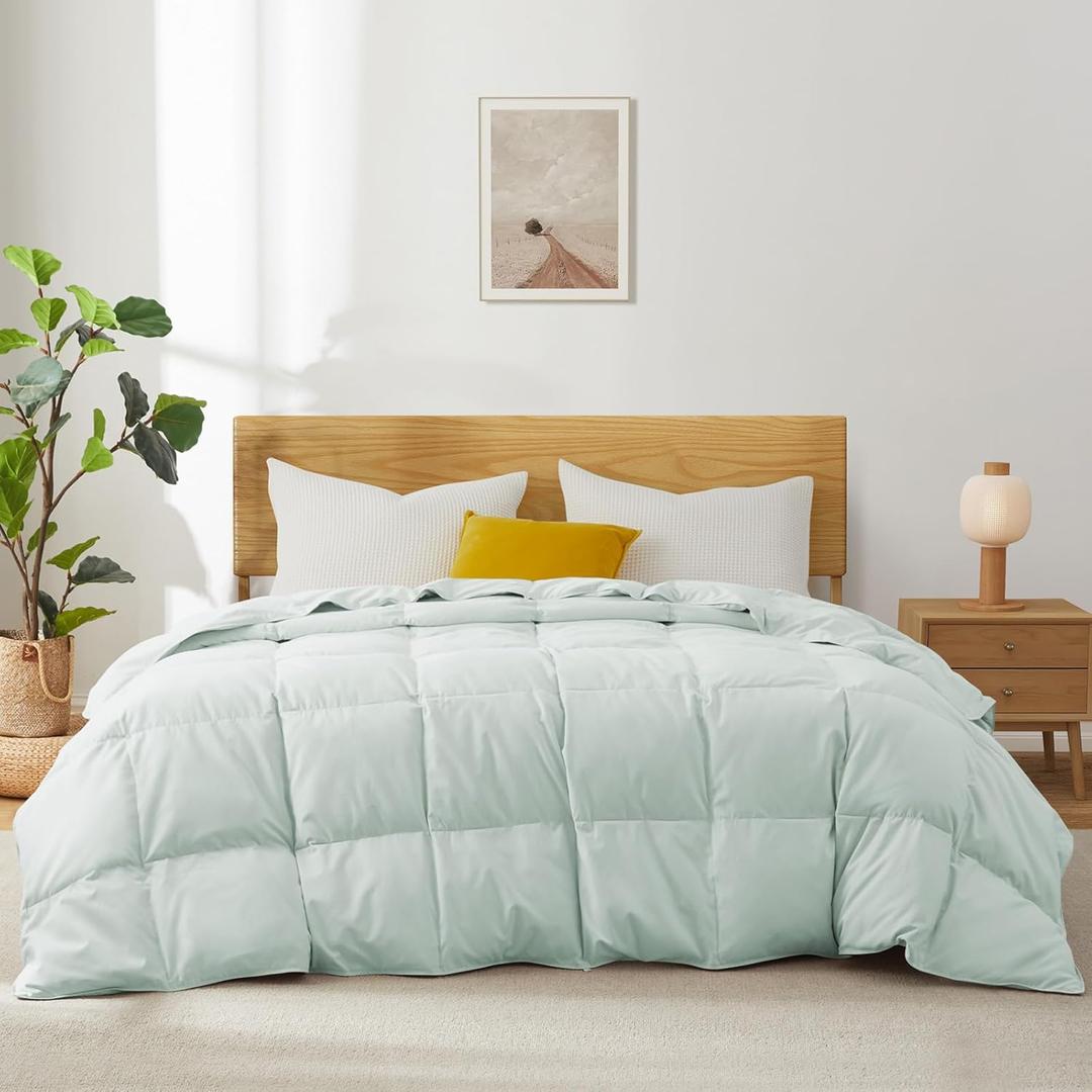 Joysoul Goose Feathers Fiber Comforter - Lightweight Ultra Soft Fabric Cover Breathable White Down Feather Fill, Light Green California King Size Duvet Insert (108" X 94")