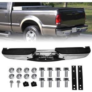 F250 F350 Rear Bumper Rear Step Bumper for Ford F250 F350 Super Duty 1999 2000 2001 2002 2003 2004 2005 2006 2007 with Sensor Hole Chrome Complete Back Bumpers Replacement for FO1103173