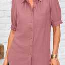 PRETTYGARDEN Womens Summer Short Sleeve Button Down Shirts V Neck Collared Casual Blouse Tops with Pockets