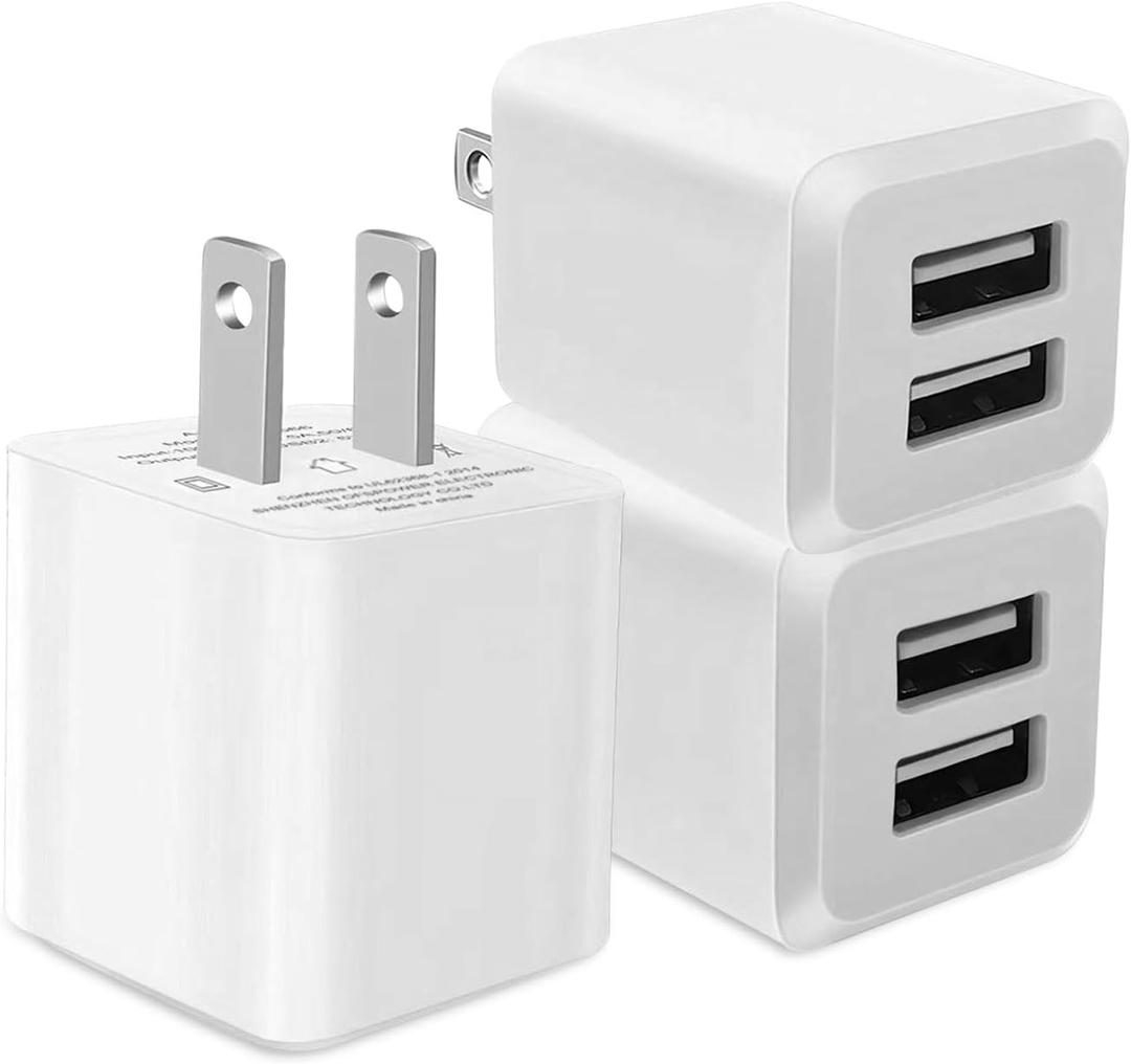 REKNA USB Wall Charger, Dual Port Cube Power Adapter Charger Plug Block Charging Box, Dual Port Wall Fast Charging Adapter, Compatible for i Phone 14 13 12 11，Milky White