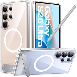 TORRAS Strong Magnetic & Seamless Stand for Samsung Galaxy S25 Ultra Case, Fit for MagSafe, MilGrade Drop Protection, Kickstand for Samsung Galaxy S25 Ultra Case, Translucent Back/Silverblue Edge