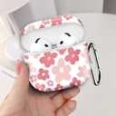 Compatible with AirPod 4th Generation 2024 Case, Shockproof Anti-Drop Protective Cover, Cute Case for Women Men with Keychain(Cute Pink Flower)