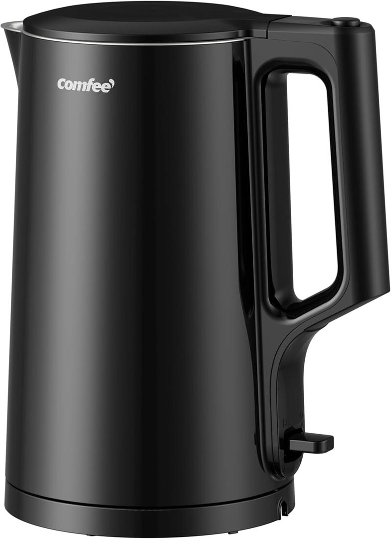 COMFEE' 1.7L Double Wall Electric Tea Kettle and Kettle Water Boiler, 100% Stainless Steel Interior & Lid & Spout, Two-Level Wide Open Lid, 1500W Fast Boiling, Auto-Off and Boil-Dry Protection (1.8 Quarts)
