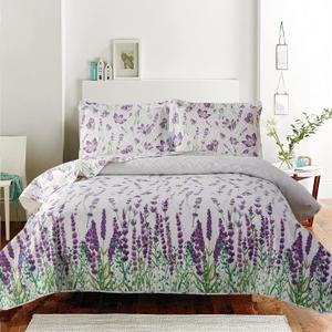 Reversible Daffodil Quilt Full/Queen Purple Green Floral Leaves Bedspread Lightweight Soft Flower Bedding Summer Botanicals Coverlet Blanket Very Peri Home Decor, Green/Purple/White 