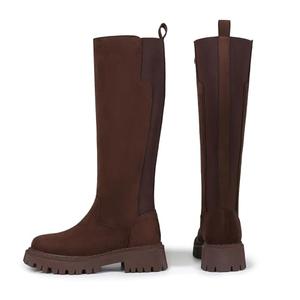 Aitikiss Brown Knee High Boots for Women Wide Calf,Platform Lug Sole Tall Boots,Chunky Low Heel,Round Toe Motorcycle Long boots size 6