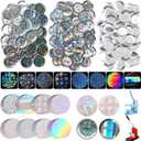 200 Sets 2.25 Inch 58mm Button Maker Supplies for Pin Maker Machine Kit Including 200 Holographic Sparkling Films, 100 Laser Back 100 Starry Back and 200 Shell for Button Press