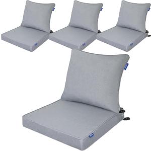 Deep Seat Cushions, Outdoor Cushions, Patio Furniture Cushions, Deep Seat & Back Cushion Patio Cushions for Backyard Couch Sofa Fade Resistant (24x24x4 inches 4 Sets, Light Grey)