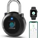 Fingerprint Lock, Dhiedas Gym Locker Lock with Fingerprint Bluetooth APP, Biometric Finger Print Padlock with Keyless, Waterproof Smart Padlock for Locker School Suitcase Cabinet Storage (1'' shackle, Black)