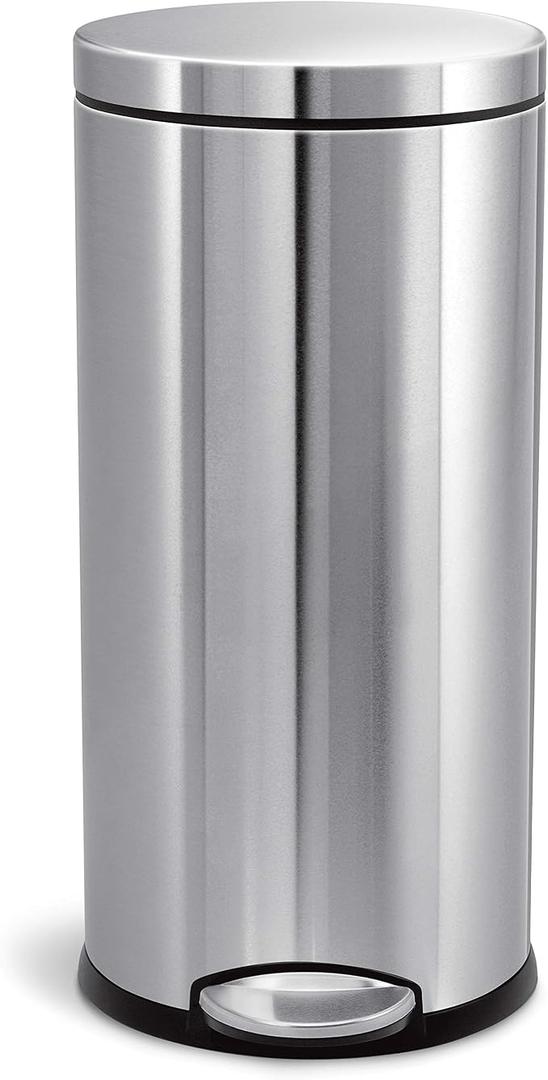simplehuman Round Step Can, 30L / 8 Gallon Kitchen Trash Can, Iconic Round Shape, 150,000-Step Pedal, Lid Shox¬Æ Silent Close, Removable Inner Bucket, Brushed Stainless Steel