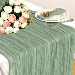 2 x Sage Green Cheesecloth Table Runner, 10 Ft Boho Rustic Gauze Table Runner, 120 x 35 inches
