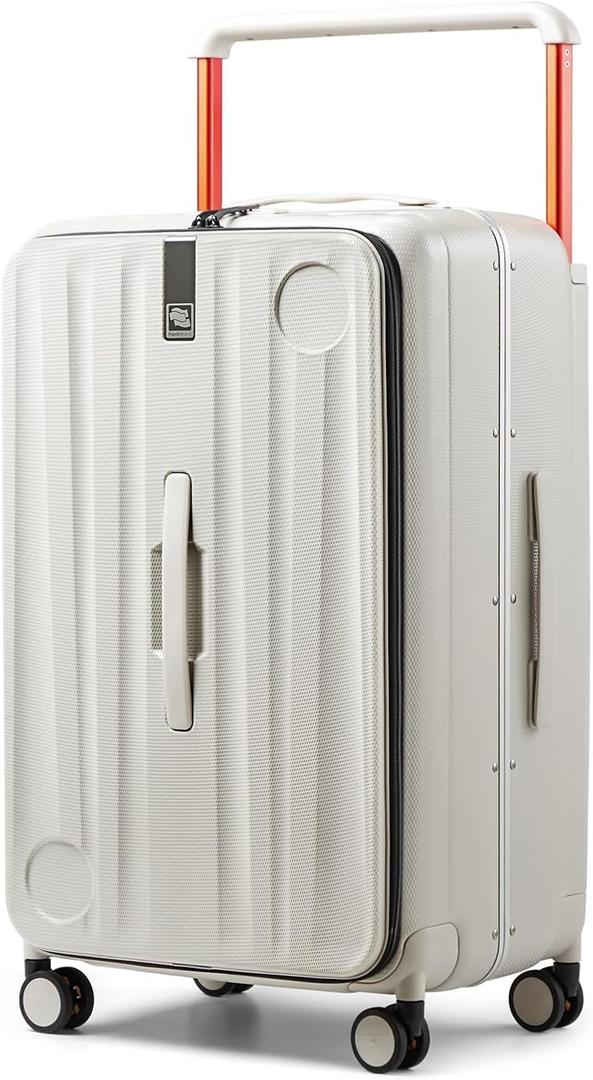 Hanke Multifunctional 26 Inch Checked Luggage Hard Shell Suitcases with Wheels Travel Trunk Style Luggage Large Rolling Suitcase for Women Men(Ivory White)