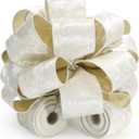 CT CRAFT LLC Ivory Velvet Metallic Backing Christmas Tree Topper Bow 11" with 4 Ribbon Streamers x 3 Yards Long Each for Holiday Elegant Fancy Home Decor Indoor