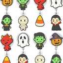 8Pcs Horror Badge Reels, Halloween Badge Reels Retractable, Funny Badge Holder Alligator Clip for Nurse Doctor