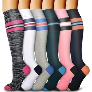 6 Pack Copper Compression Socks for Women and Men Circulation-Best Support for Medical,Running,Nursing,Athletic L/XL