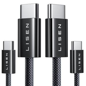 LISEN USB C to USB C Cable Fast Charging Cords 240W Type C Charger Fast Charging Cord Type C Cable for iPhone 16 15 iPad MacBook Pro Air Samsung S25 Switch,10ft+10ft/2 Pack/Black